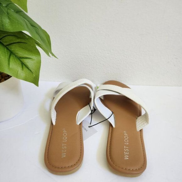 West Loop Elegant White Slide Sandals For Women, Minimalist Cross Strap … - Picture 5 of 8